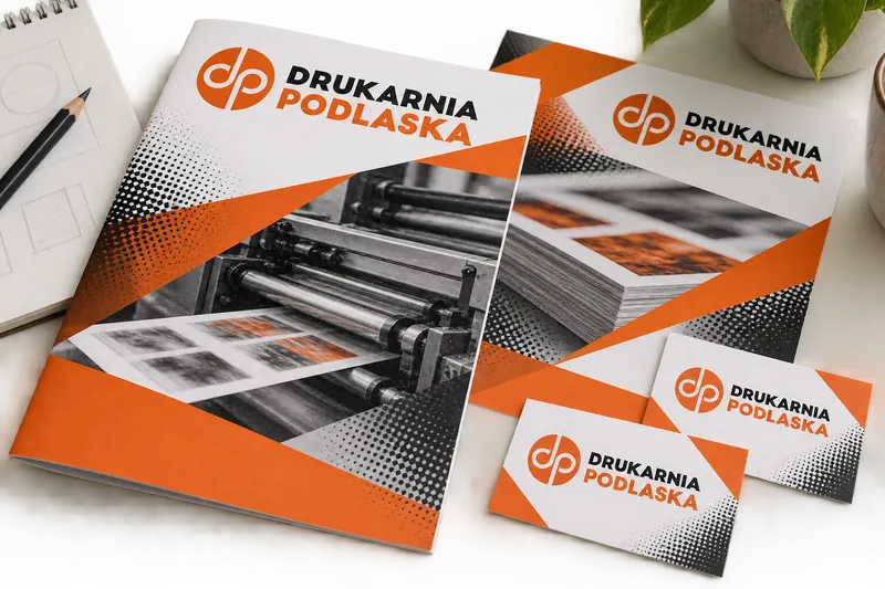 Broszura, ulotka i wizytówki w identyfikacji Drukarni Podlaskiej